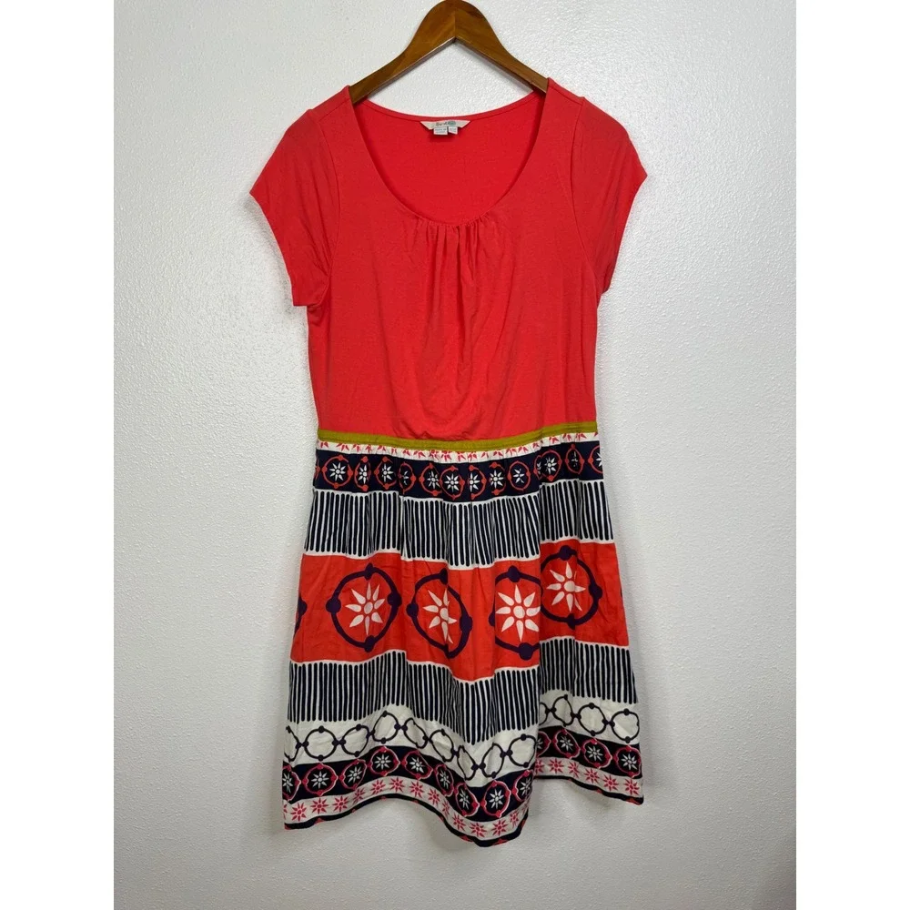 Boden‎ WH799 Coral Red Geometric Medallion Fit Flare Dress Womens Size 8R
